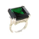 Luxury Solid Sterling Silver Huge Heavy Square Octagon cut Synthetic Emerald Ring - Finger Sizes 5 to 12 Available