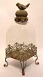 Bird Glass Dome Bell Jar Cloche Terrarium with Rustic Metal Pedestal Base (Large)