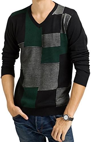 Fire.Ice Men's Classic V Neckline Cheaked Knitting Sweater Green-M