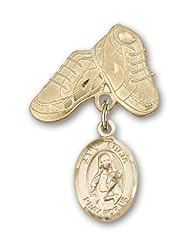 14K Gold Baby Badge with St. Lucia of Syracuse Charm and Baby Boots Pin