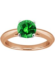 1.10 Ct Round Green SI1/SI2 Diamond 18K Rose Gold Solitaire Ring