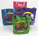 12 PEACE SIGN Canvas TOTE Bags/HIPPIE/60s RETRO/8.5"/Dozen BIRTHDAY PARTY FAVORS