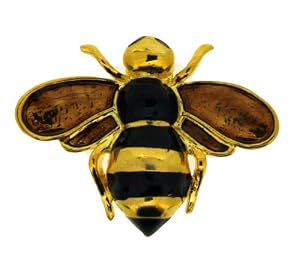 Polished Gold Colour Metal Bee Brooch With Enamel