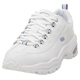 Skechers Womens Premium-Wide Sneaker,White/Blue,9 W