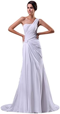 GorgeousDress Women's Chiffon One Shoulder Draped Full Length Mermaid Dresses White 4