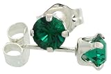 May Birthstone Emerald-Colored 4mm (0.25 Carat Each) Swarovski Crystal Sterling Silver Stud Earrings