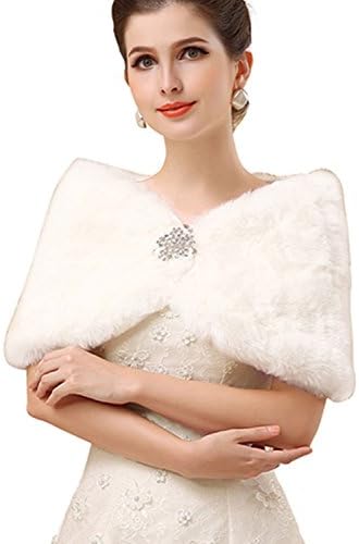 Favebridal Women's Faux Fur Wrap Cape Shawl for Wedding Dress Winter 17012,Ivory