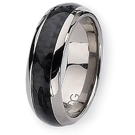 Domed Black Carbon Fiber Polished Titanium Ring (8.0 mm) - Sizes 6-13