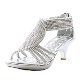 JJF Shoes Angel37 Silver Strappy Rhinestone Dress Sandal Low Heel Shoes-7.5