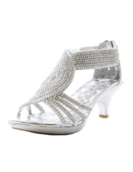 Shoes: JJF Shoes Angel37 Silver Strappy Rhinestone Dress Sandal Low Heel Shoes-7.5