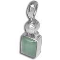 Sterling Silver Aventurine w/ Pearl Accent Pendant on Chain by Sajen