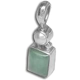 Sterling Silver Aventurine w/ Pearl Accent Pendant on Chain by Sajen