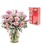 Mother's Day Flowers and Treats - Elegant Pink Roses with Mother's Day Cookies