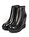 Women Leatherette Zip Lug Sole Wedge Ankle Bootie CH40 - Black Leatherette
