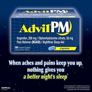 Advil PM - 180 Coated Caplets (Ibuprofen, 200mg / Diphenhydramine citrate, 38mg)