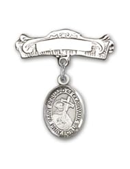 Sterling Silver Baby Badge with St. Bernard of Clairvaux Charm and Arched Polished Badge Pin