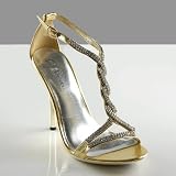 STIFY Women Rhinestone Dress Heel Sandals Gold