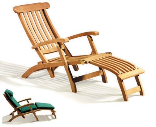 Jati Teak Steamer Chair with Green Cushion