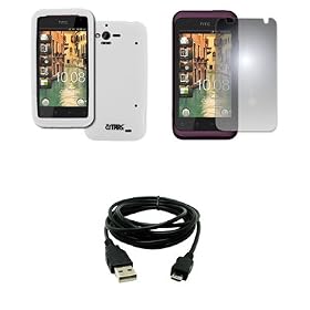 EMPIRE Verizon HTC Rhyme White Silicone Skin Case Cover + Mirror Screen Protector + USB Data Cable... by