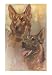 Two German Shepherds Animals Art Poster Print, 13x18