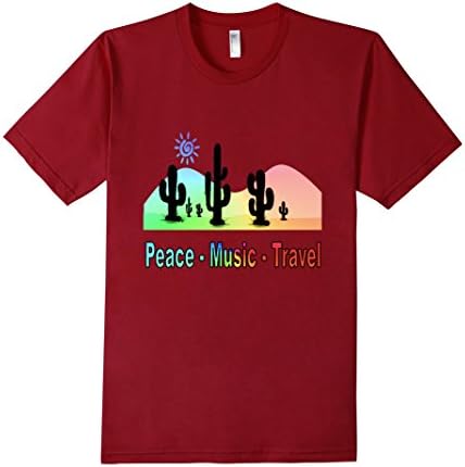 Men's Peace Music Travel T Shirt Large Cranberry