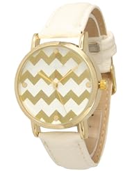 Womens Geneva Chevron Style Leather Watch - White/Gold