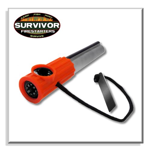 Survivor Fire Starters Magnesium Firesteel Orange, Flint and Steel Survivor Fire Starters Magnesium Firesteel Orange, Flint and Steel