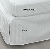 Homespell Egyptian Cotton 300 Thread Count Sateen Stripe Bed Skirt White Queen.