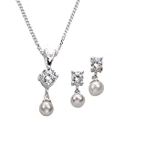 ZEEme Basic Damen-Schmuckset 925/- Sterling Silber Ohrstecker und Anhänger mit Kette 42cm Zirkonia weiß + Süßwasserzuchtperle weiß 500201208-42