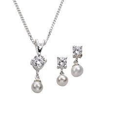 ZEEme Basic Damen-Schmuckset 925/- Sterling Silber Ohrstecker und Anh�nger mit Kette 42cm Zirkonia wei� + S��wasserzuchtperle wei� 500201208-42