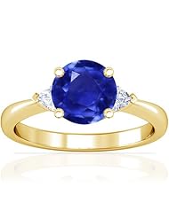 14K Yellow Gold Round Cut Blue Sapphire Three Stone Ring (GIA Certificate)