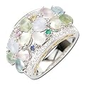 14K White Gold Emerald, Multisapphire, Chalcedony, Quatrz, Aquamarine & Diamond Ring