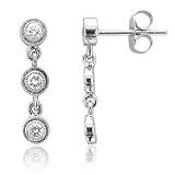 14k White Gold 3 Stone Drop Dangle Diamond Earrings (GH, SI3-I1, 0.30 carat)
