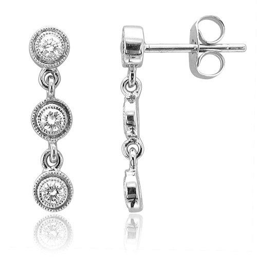 14k White Gold 3 Stone Drop Dangle Diamond Earrings (GH, SI-I, 0.30 carat)