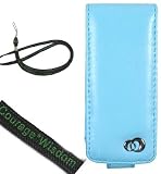 (4 in 1 Combo) Sumac Brand Leather Case with Swivel Belt Clip for Apple iPod Nano Nano-Chromatic 4th Generation 8gb 16gb (Nano Chromatic Not Included) + Screen Protector Kit + CLOTH +Travel Charger for ipod nano Chromatic, Melrose SkyBlue + Courage*Wisdom Neckstrap