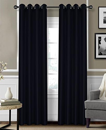 NBHS Durable Solid Color Window Curtain with 8 Metal Rings Set for 2 Piece (54X63", Black)
