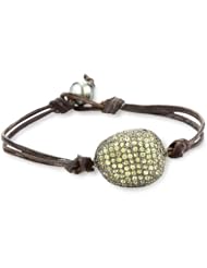 Kala Golden Sapphire Pave Bead on Leather Bracelet