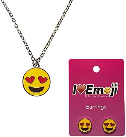 Emoji Women's Chain Necklace & Stud Earrings - Heart Eyes