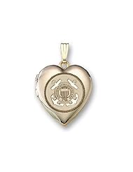 14k Yellow Gold Heart Coast Guard Picture Locket Over 3/4 inch x 3/4 in