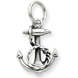 Solid Sterling Silver Anchor Charm with Antique Finish