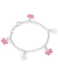 Unicornj Sterling Silver Childrens Bracelet with Butterfly and Clover Charms