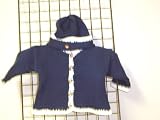 Ck695nw, Knitted on Hand Knitting Machine Then Finished By Hand Crochet Infant Boys Outfit, Containing Baby Navy Cotton Crocheted White Chenille Trim Cardigan Sweater, Hat Set.