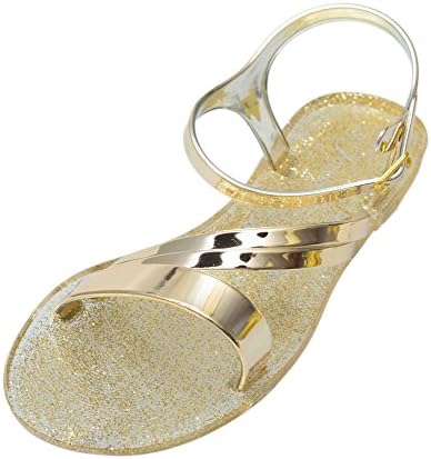 Forever Gracious-15 Women's Two Tone Ankle Strap Jelly Strappy Flat Sandals (7.5, Gold Glitter)
