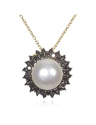 FRESHWATER PEARL PENDANT WITH BLACK CZ-18"