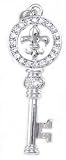 Beautiful Ice/White Crystal Fleur De Lis Key Charm Necklace Silver Tone Comes Gift Boxed