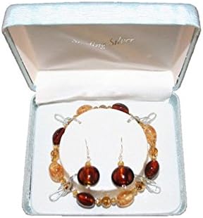 Multi-Color Brown and Gold Stretch Bracelet with Earrings