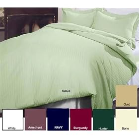 MARRIKAS 230TC All Cotton Stripe Comforter Cover and Sham Set TWIN SAGE