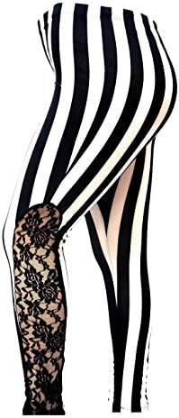 DAVID-K Womens Plus Size Leggings PANTS BLACK &amp; WHITE STRIPE with Elegant Lace