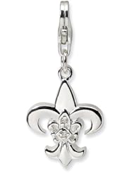 Sterling Silver CZ Polished Fleur de Lis w/Lobster Claw Clasp Clasp Charm