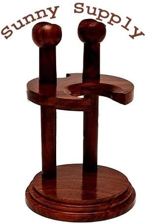 Deluxe Wood Shaving Stand for Razor and Brush Walnut Finish #1